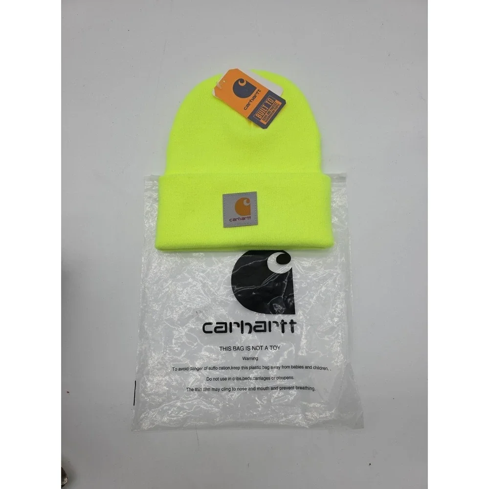 CARHARTT Knit Cuffed Beanie Cap Hat NWT And Bag NEON‎ Green Outdoor Workwear